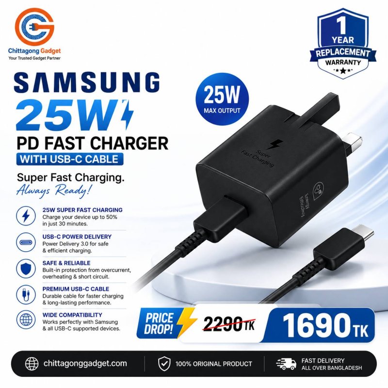 Samsung 25W USB-C Super Fast Charging Adapter with Cable