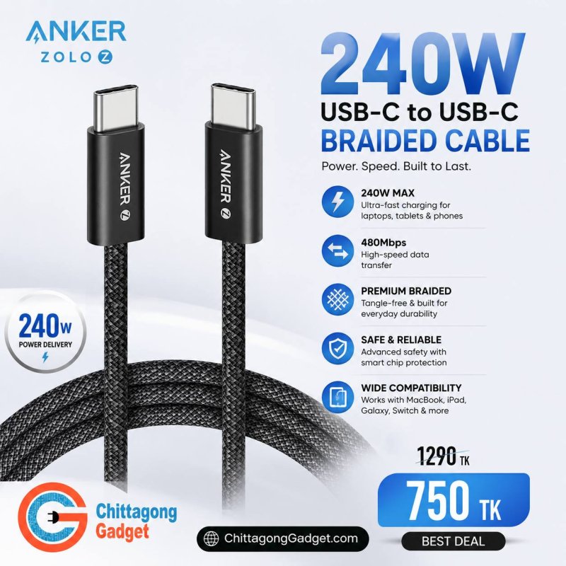 Anker Zolo 1 Meter 240W Type C Cable